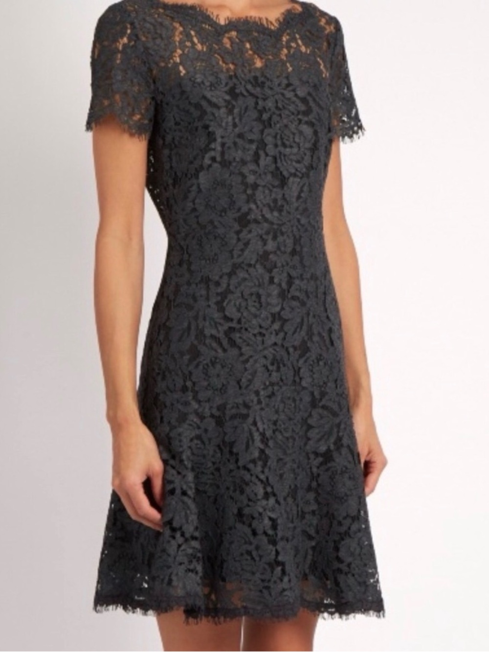 Diane Von Furstenberg Black Floral Lace Mini Dress